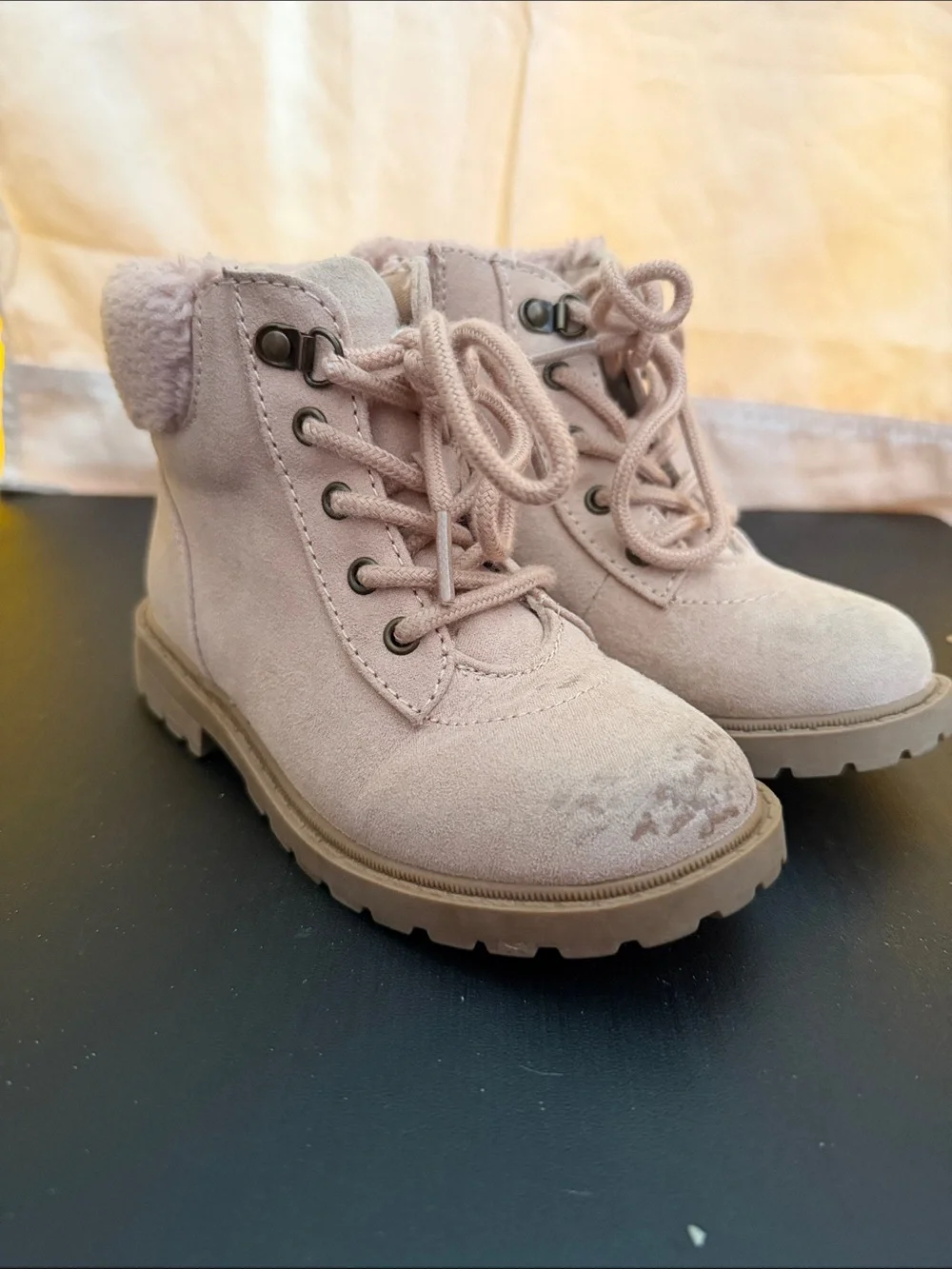 Old Navy Girls Pink Lace-Up Faux-Fur Ankle Boots